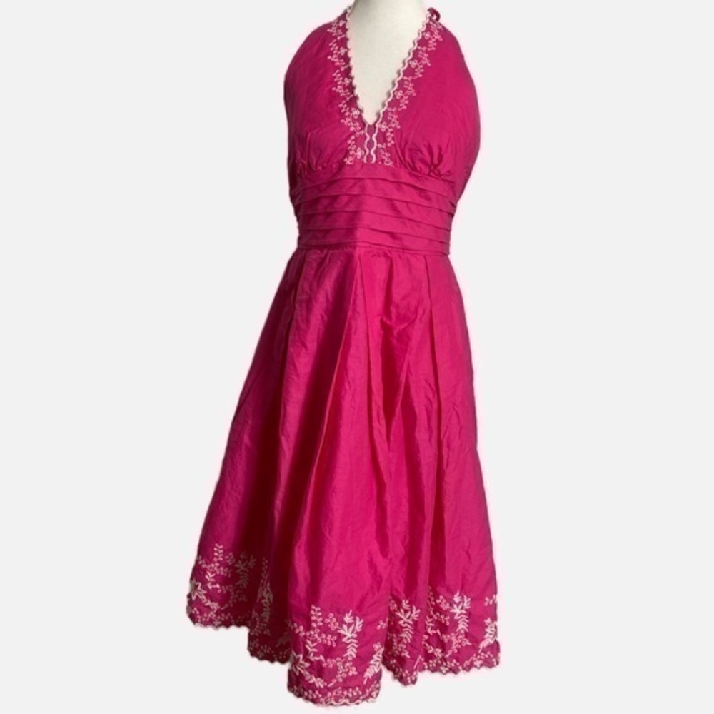 ROBBIE BEE Vintage Fit and Flare Halter Neck backless Pink dress